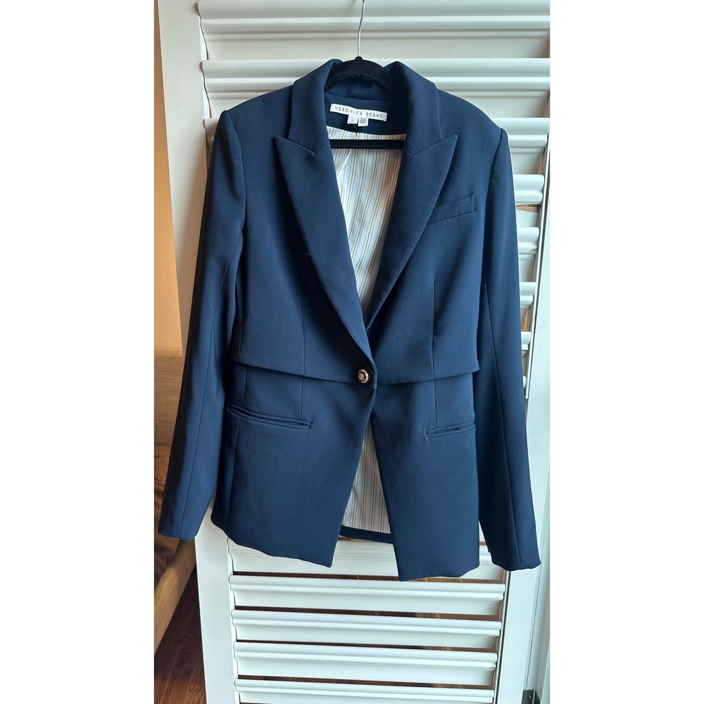 Veronica Beard Navy Blue Blazer Jacket Gold Button Size 0 Career